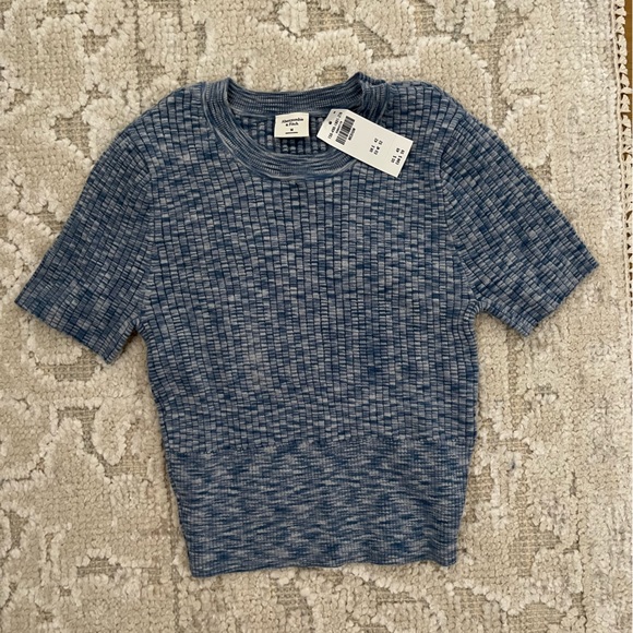 NWT ABERCROMBIE blue heathered crew neck short sleeve sweater - Picture 1 of 3